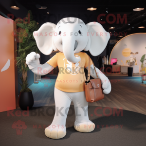 Cream Elephant mascot costume character dressed with a Yoga Pants and Handbags