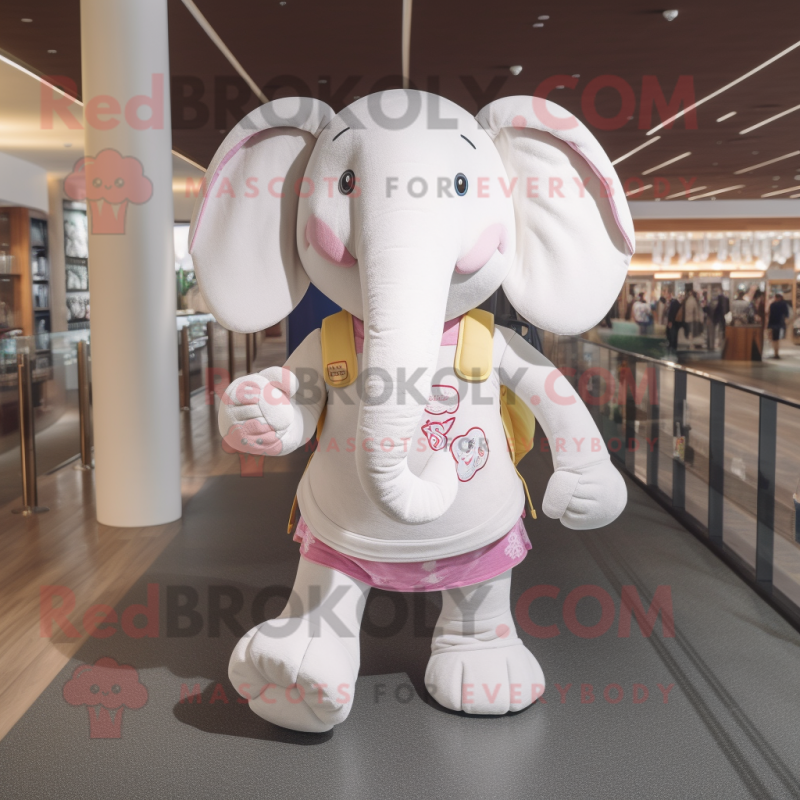 Cream Elephant mascot costume character dressed with a Yoga Pants and Handbags Cream Elephant mascot costume character dressed with a Yoga Pants and Handbags