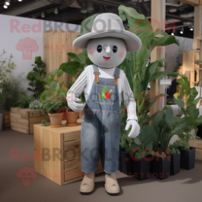 Gray Radish mascot costume character dressed with a Dungarees and Hats