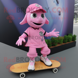 Pink Skateboard mascot costume character dressed with a Blouse and Lapel pins