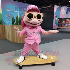 Pink Skateboard mascot costume character dressed with a Blouse and Lapel pins