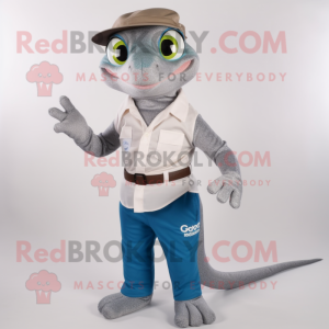 Silver Geckos mascot costume character dressed with a Oxford Shirt and Shoe laces