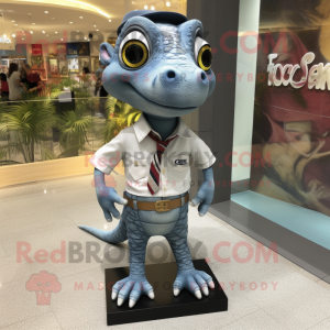 Silver Geckos mascot costume character dressed with a Oxford Shirt and Shoe laces