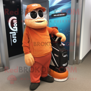 Rust Golf Bag mascot costume character dressed with a Sweatshirt and Foot pads