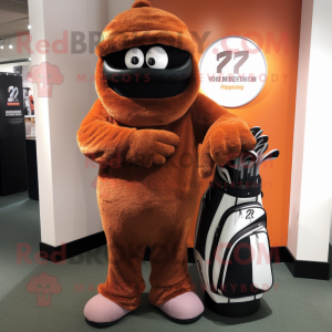 Rust Golf Bag mascot costume character dressed with a Sweatshirt and Foot pads