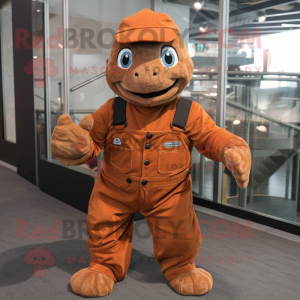 Rust Turtle mascot costume character dressed with a Overalls and Cufflinks