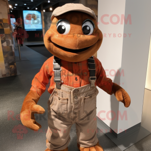 Rust Turtle mascot costume character dressed with a Overalls and Cufflinks