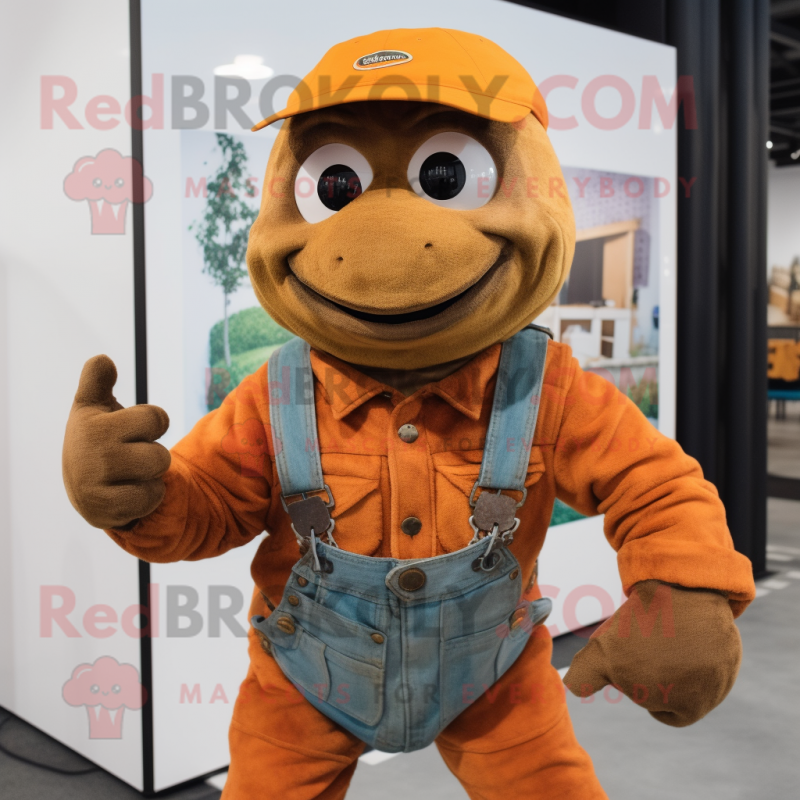 Rust Turtle mascot costume character dressed with a Overalls and Cufflinks