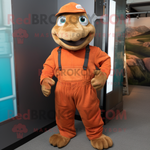 Rust Turtle mascot costume character dressed with a Overalls and Cufflinks