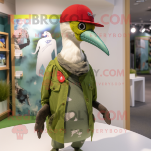 Green Woodpecker mascot costume character dressed with a Graphic Tee and Beanies