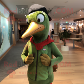 Green Woodpecker mascot costume character dressed with a Graphic Tee and Beanies