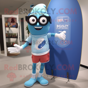 Blue Chief mascot costume character dressed with a Board Shorts and Eyeglasses