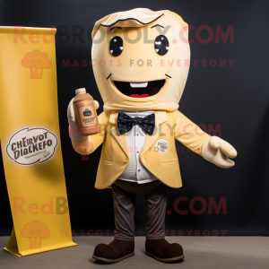 Cream Bottle Of Mustard mascot costume character dressed with a Oxford Shirt and Bow ties