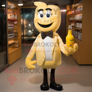 Cream Bottle Of Mustard mascot costume character dressed with a Oxford Shirt and Bow ties