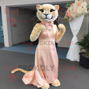 Peach Panther mascot costume character dressed with a Wedding Dress and Tie pins