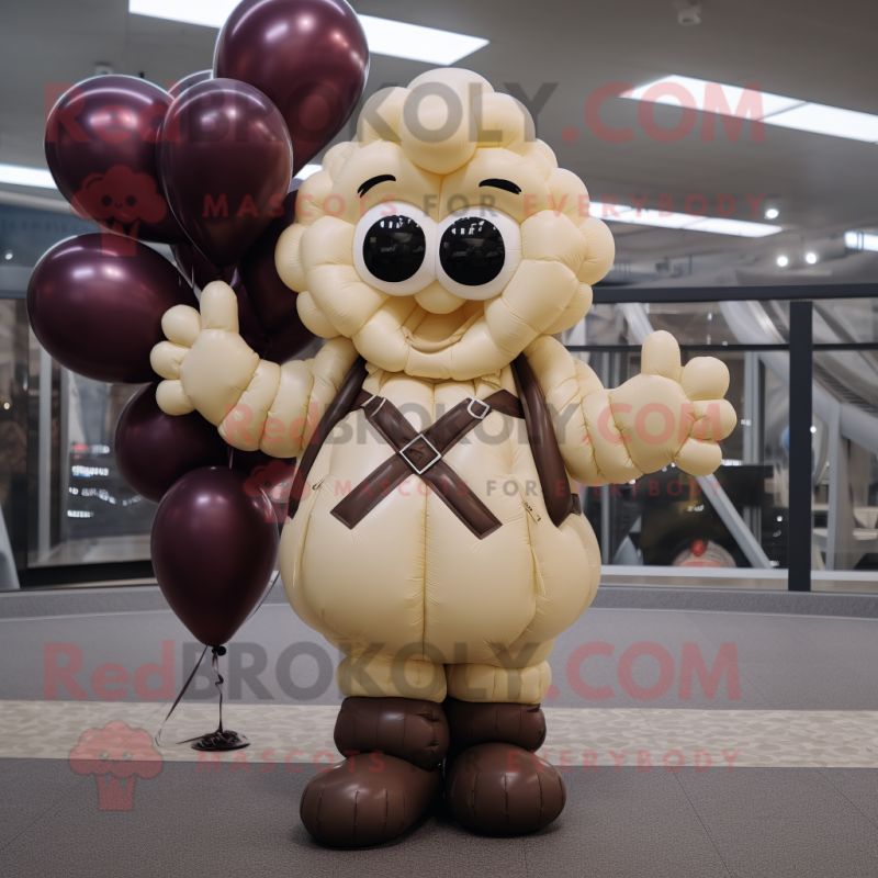Cream Heart Shaped Balloons mascot costume character dressed with a Leather Jacket and Gloves Cream Heart Shaped Balloons mascot costume character dressed with a Leather Jacket and Gloves