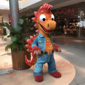 Rust Sea Horse mascot costume character dressed with a Flare Jeans and Handbags