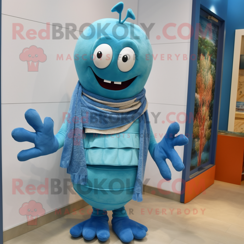 Cyan Lobster Bisque mascot costume character dressed with a Tank Top and Scarf clips Cyan Lobster Bisque mascot costume character dressed with a Tank Top and Scarf clips