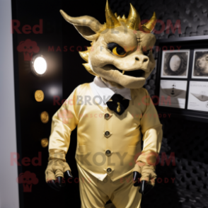 Gold Gargoyle mascot costume character dressed with a Blouse and Lapel pins