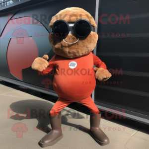Rust Oyster mascot costume character dressed with a Leggings and Sunglasses