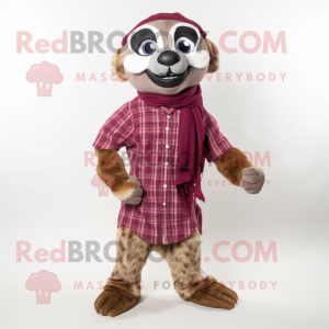 Maroon Meerkat mascot costume character dressed with a Flannel Shirt and Scarf clips