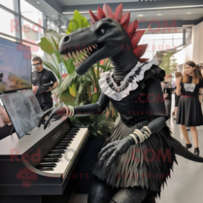 Black Spinosaurus mascot costume character dressed with a Midi Dress and Ties