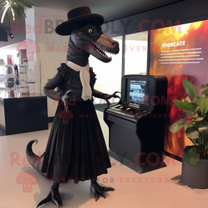 Black Spinosaurus mascot costume character dressed with a Midi Dress and Ties