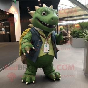 Green Ankylosaurus mascot costume character dressed with a Jacket and Wallets