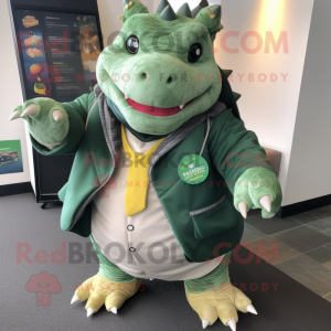 Green Ankylosaurus mascot costume character dressed with a Jacket and Wallets