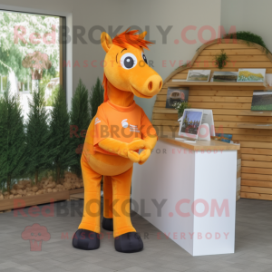 Orange Mare mascot costume character dressed with a Polo Shirt and Headbands