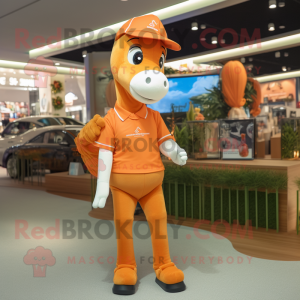 Orange Mare mascot costume character dressed with a Polo Shirt and Headbands