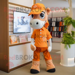 Orange Mare mascot costume character dressed with a Polo Shirt and Headbands