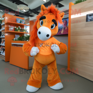 Orange Mare mascot costume character dressed with a Polo Shirt and Headbands