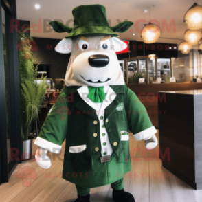 Forest Green Steak mascot costume character dressed with a Coat and Pocket squares