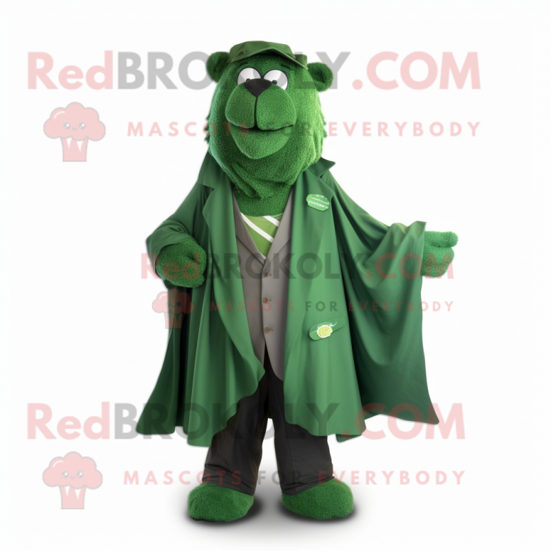 Forest Green Steak mascot costume character dressed with a Coat and Pocket squares Forest Green Steak mascot costume character dressed with a Coat and Pocket squares