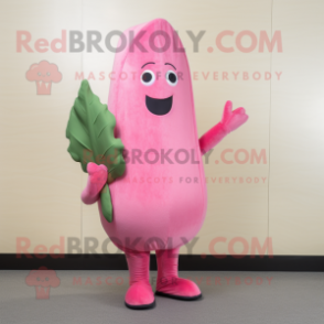 Pink Radish mascot costume character dressed with a Sheath Dress and Mittens