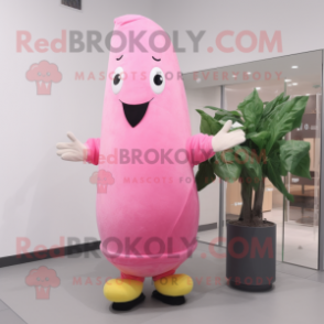 Pink Radish mascot costume character dressed with a Sheath Dress and Mittens