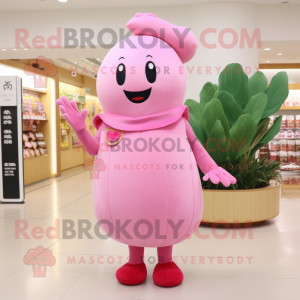 Pink Radish mascot costume character dressed with a Sheath Dress and Mittens