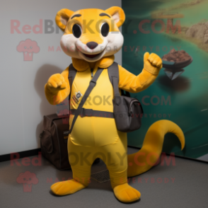 Yellow Weasel mascot costume character dressed with a Tank Top and Messenger bags