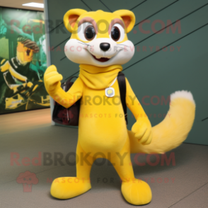 Yellow Weasel mascot costume character dressed with a Tank Top and Messenger bags