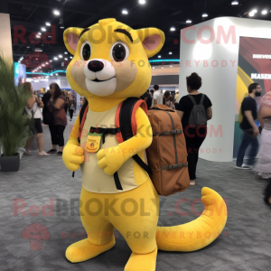 Yellow Weasel mascot costume character dressed with a Tank Top and Messenger bags