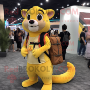 Yellow Weasel mascot costume character dressed with a Tank Top and Messenger bags