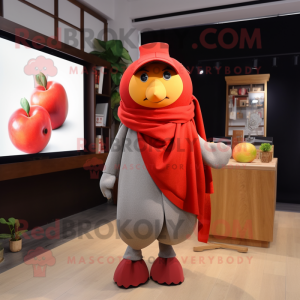 Red Apple mascot costume character dressed with a Chinos and Shawls