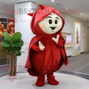 Red Apple mascot costume character dressed with a Chinos and Shawls