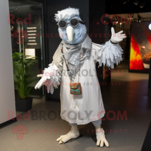 Silver Tandoori Chicken mascot costume character dressed with a Raincoat and Eyeglasses