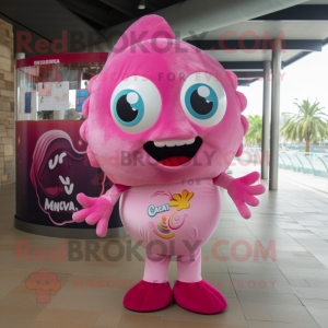 Pink Ceviche mascot costume character dressed with a Dress Pants and Coin purses