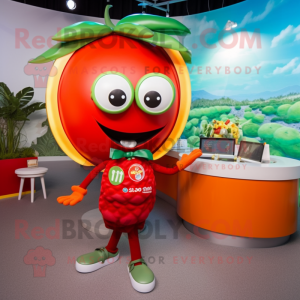 Red Tomato mascot costume character dressed with a Bikini and Bracelets