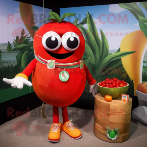 Red Tomato mascot costume character dressed with a Bikini and Bracelets