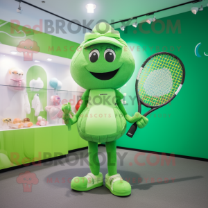 Green Tennis Racket mascot costume character dressed with a Bikini and Messenger bags