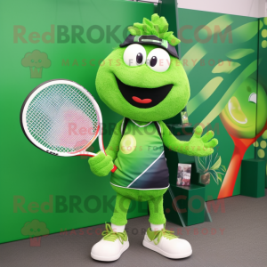 Green Tennis Racket mascot costume character dressed with a Bikini and Messenger bags